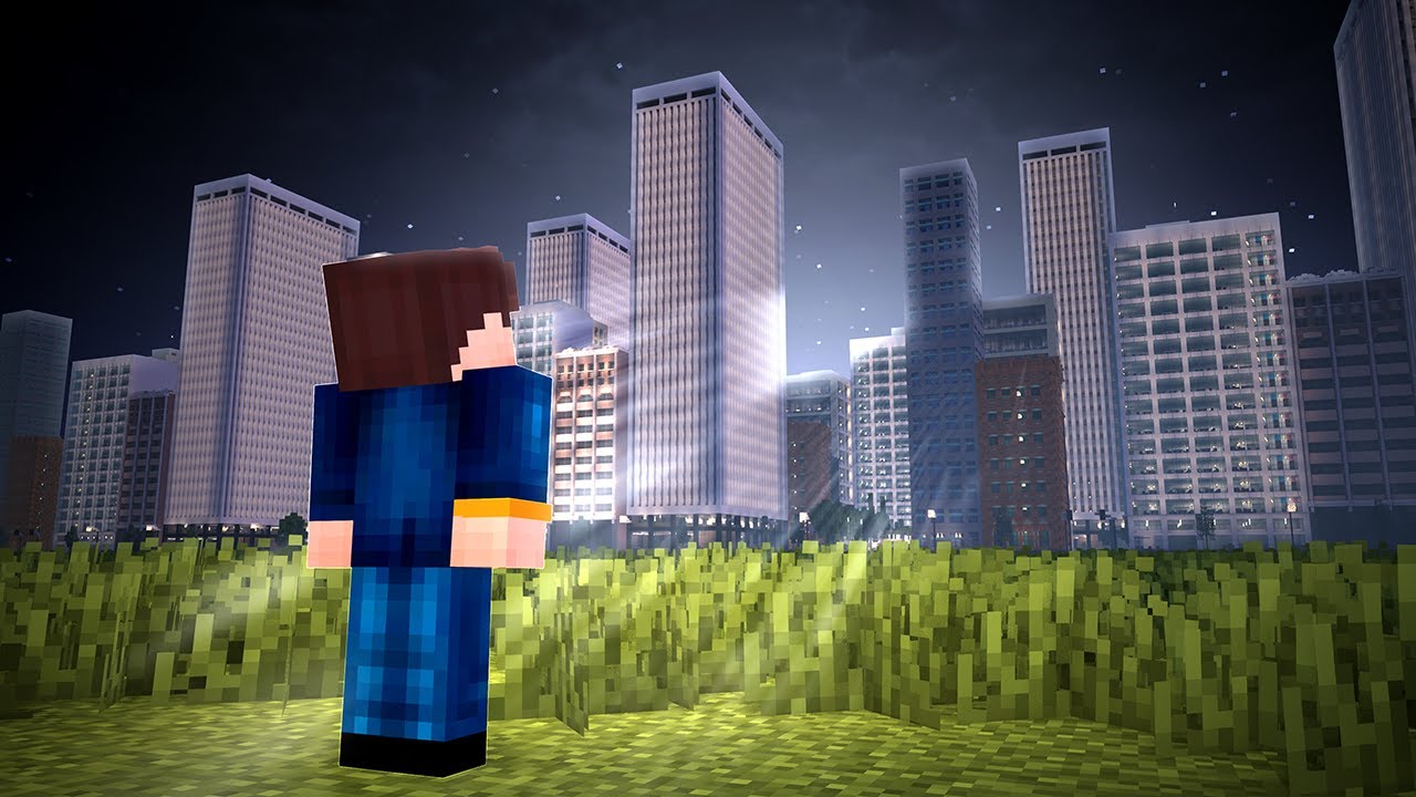 A figure overlooking a derelict digital city
